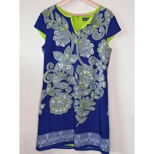 Luxology Womens blue floral polyester V neck Short Sleeve Knee Length Dress